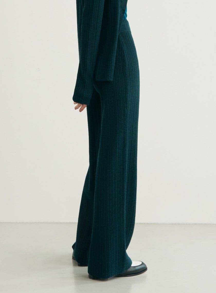 舒適坑條針織寬褲